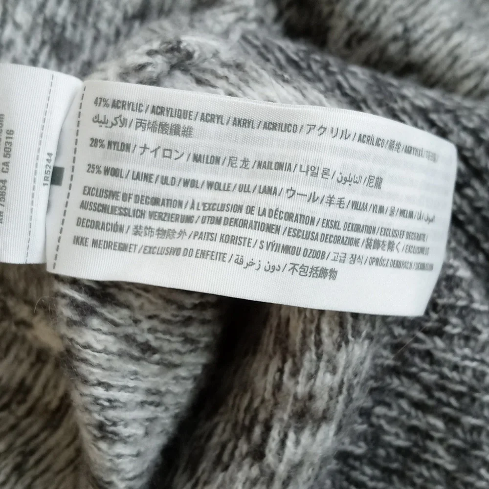 Abercrombie & Fitch Grey & Winter White Wool Nylon Open Long Sleeve Cardigan M/L - Picture 4 of 9